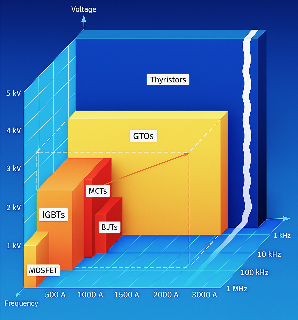 MOSFET vs. IGBT: Switching Frequency vs Voltage vs Current Handling Capabilites of Various Switching Devices
