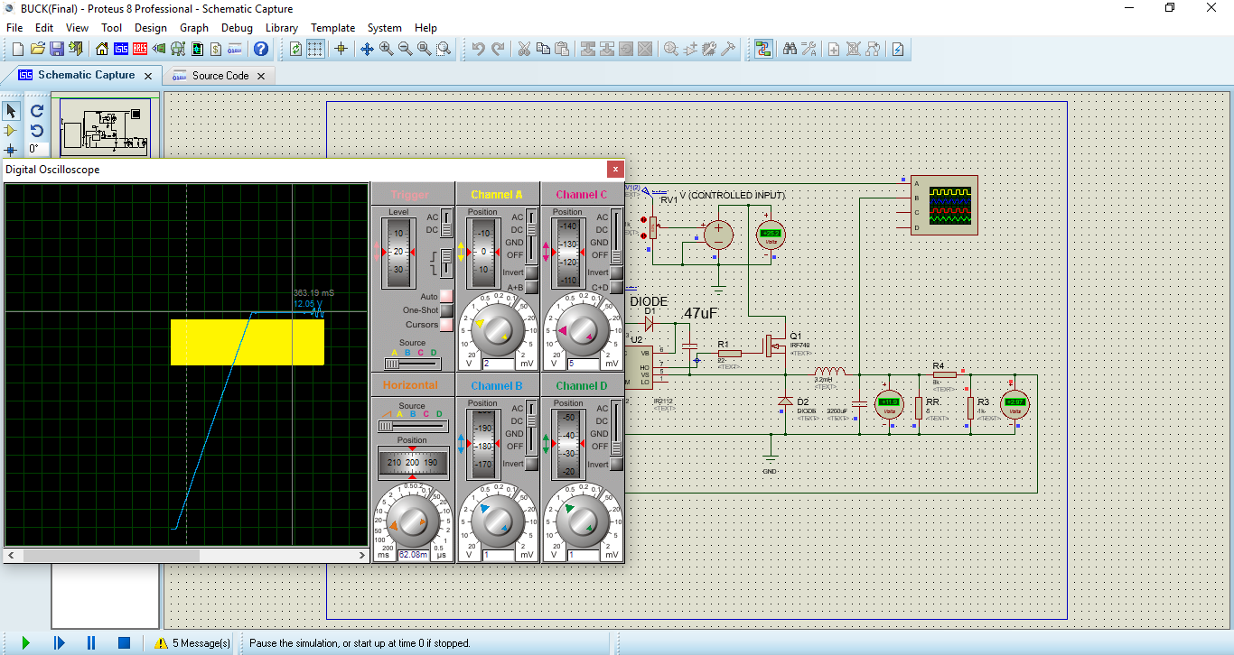 Buck Converter Output Waveform using IR2110 MOSFET driver