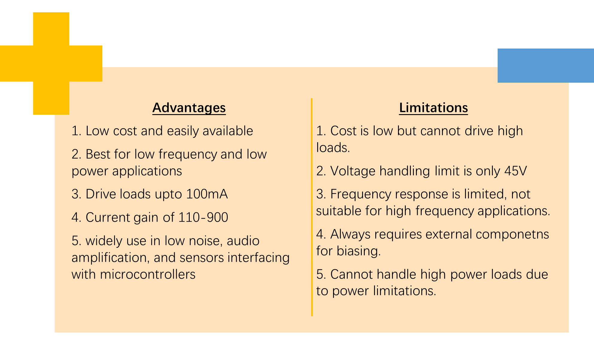 Advantages and limitations of BC547