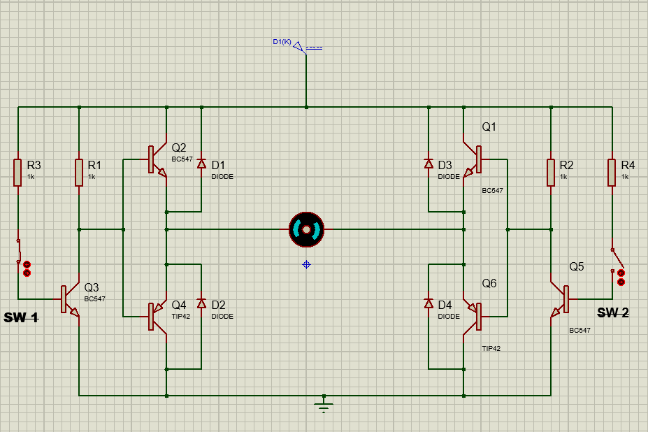 DC motor control circuit using the BC547 (SW 1 ON , Motor will run in reverse direction)