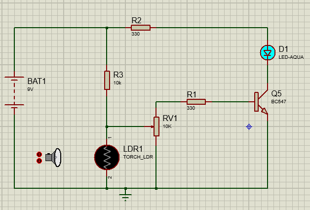 Dark detector circuit using BC547 (LED ON when darkness falls)
