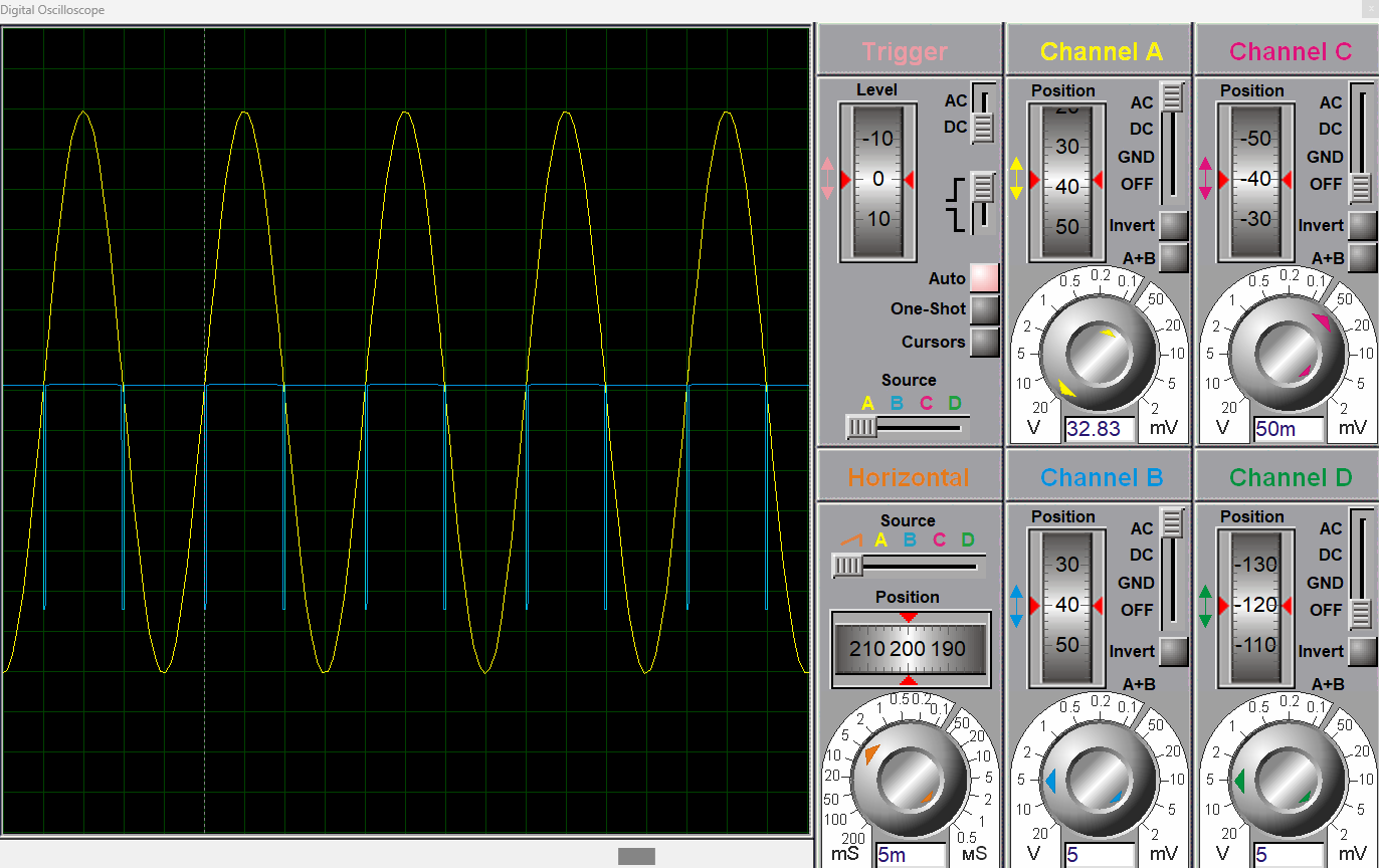 Zero crossing detector circuit output waveform with LM741 on proteus 