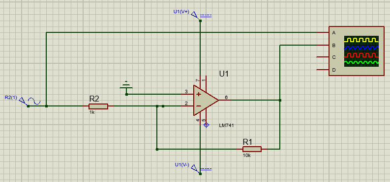 Inverting operational amplifier circuit with LM741