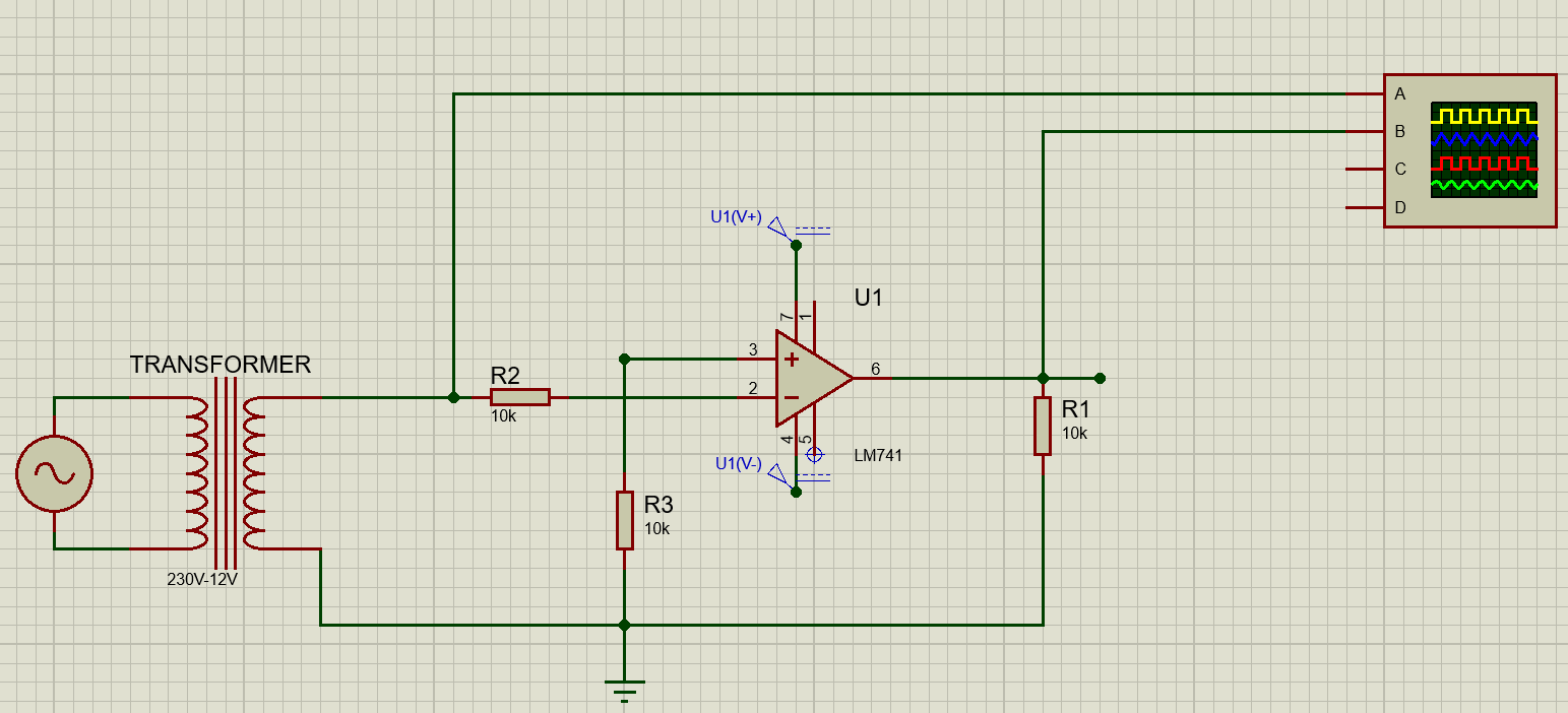 Zero Crossing Detector (ZCD) circuit simulation using LM741 