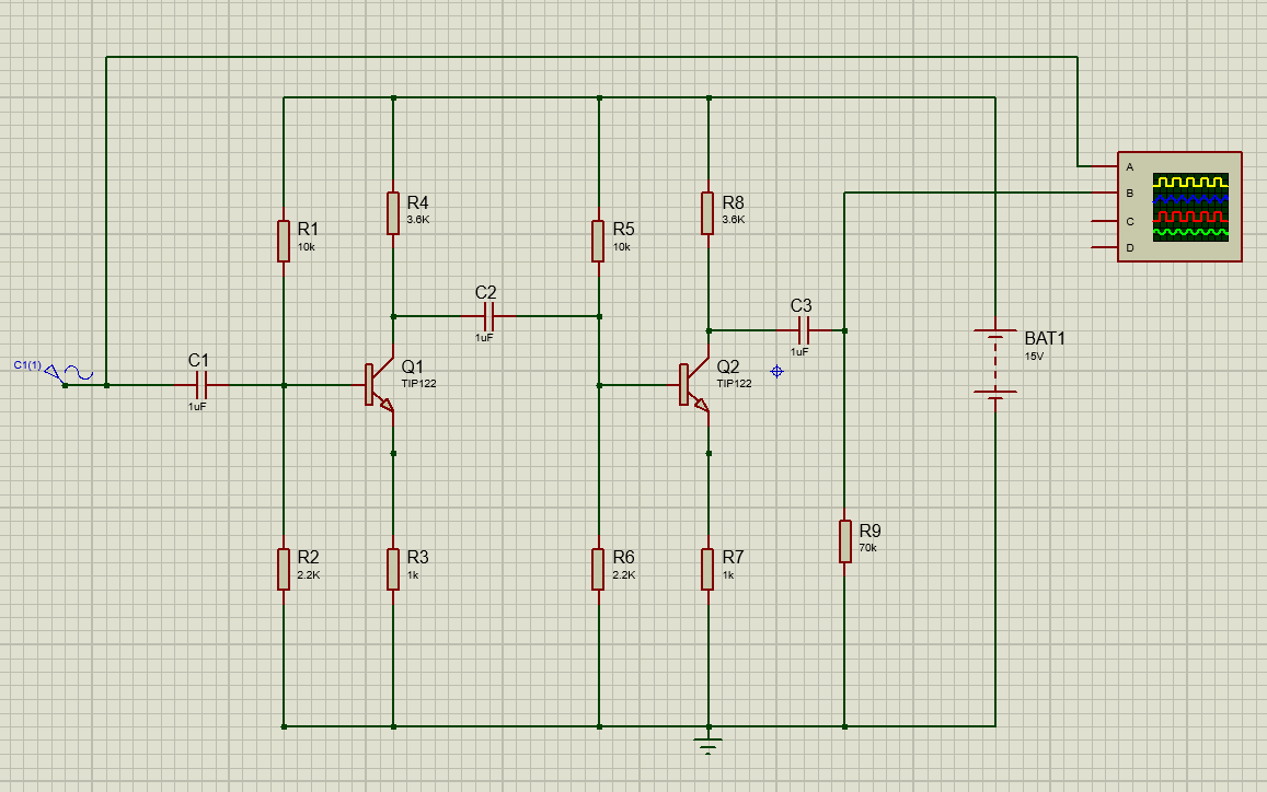 Two stage TIP122 based audio amplifier circuit