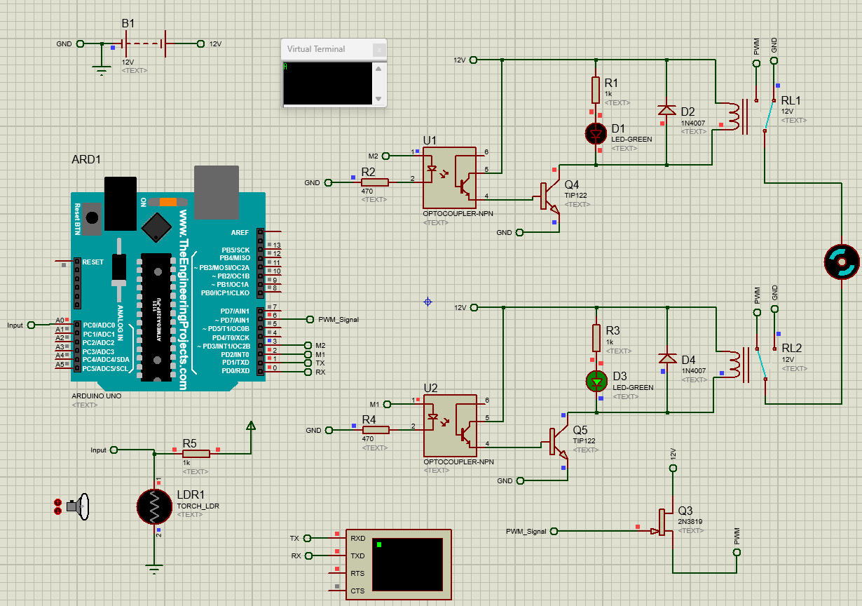 DC motor speed and direction control circuit using TIP122