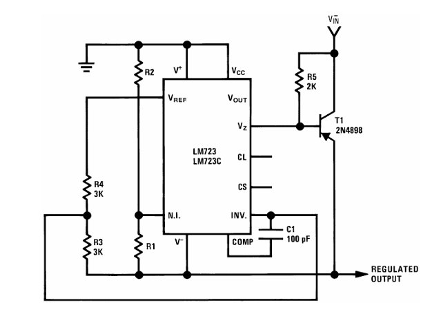 LM723 negative voltage regulator circuit diagram