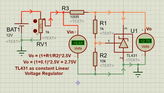 output of 2.75 constant voltage regulator using TL431