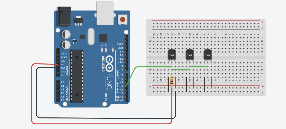 Standard power mode wiring connection of multi DS18B20 sensors