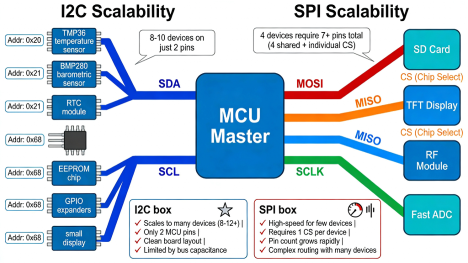 SPI vs I2C multi-device scalability