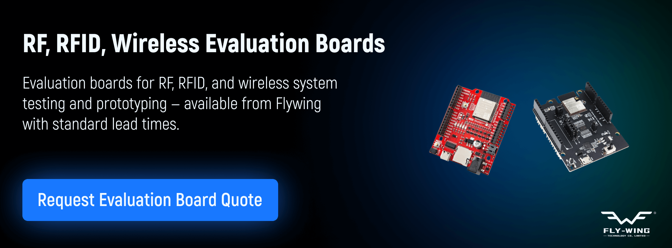 RF, RFID, and wireless evaluation boards used for signal testing, prototyping, and system development, available from Flywing.