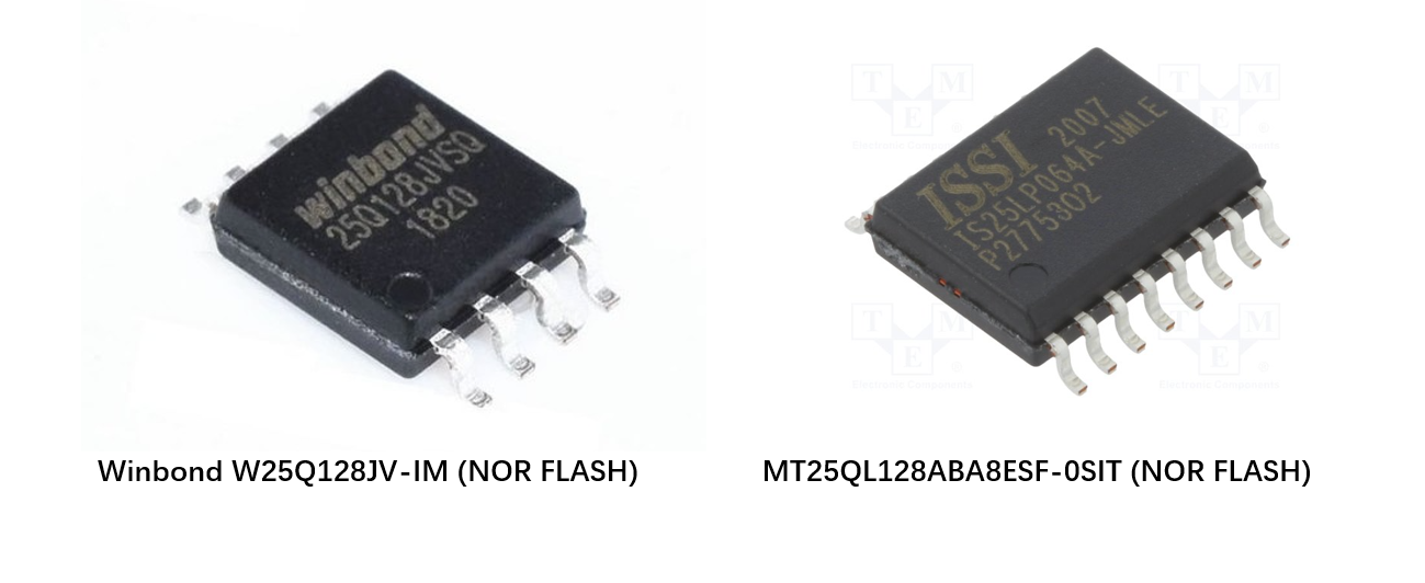  Winbond W25Q128JV-IM NOR flash memory and Micron MT25QL128ABA8ESF-0SIT NOR flash memory