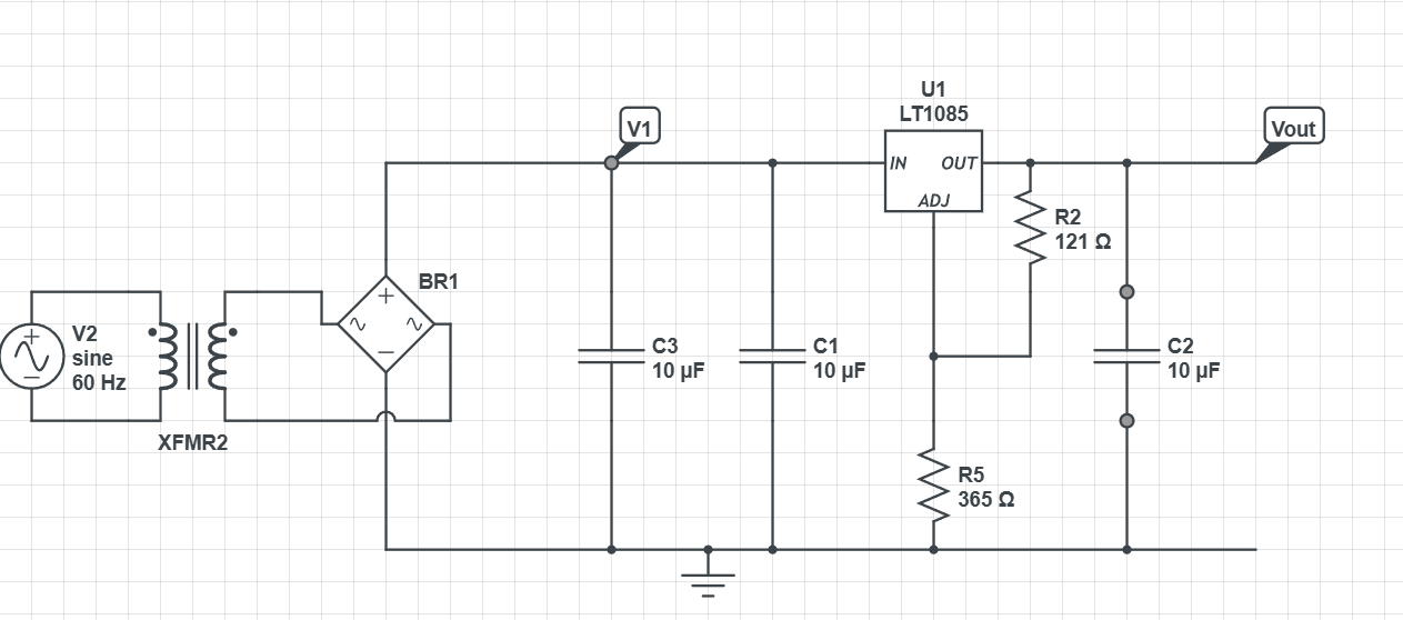 5V/3A Power supply design circuit using LT1085