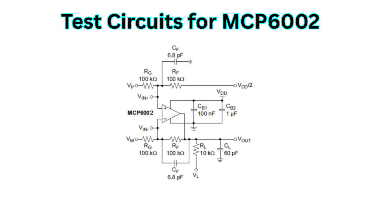 MCP6002 non-inverting amplifier test circuit schematic showing gain resistors and sensor input for low-level signals