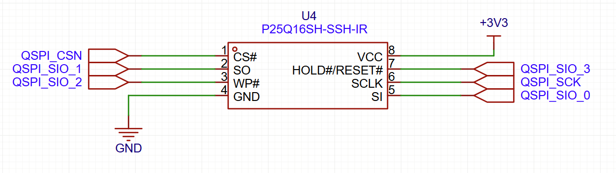 P25Q16 SPI Flash circuit diagram with microcontroller