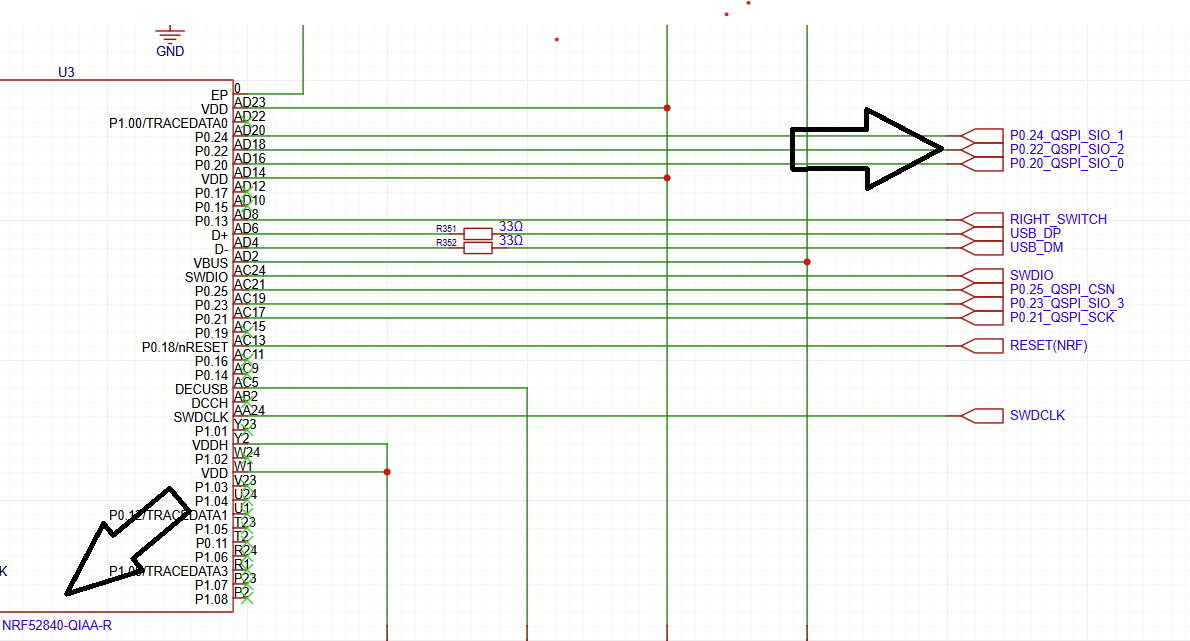 Microcontroller nRF52840 side connection diagram