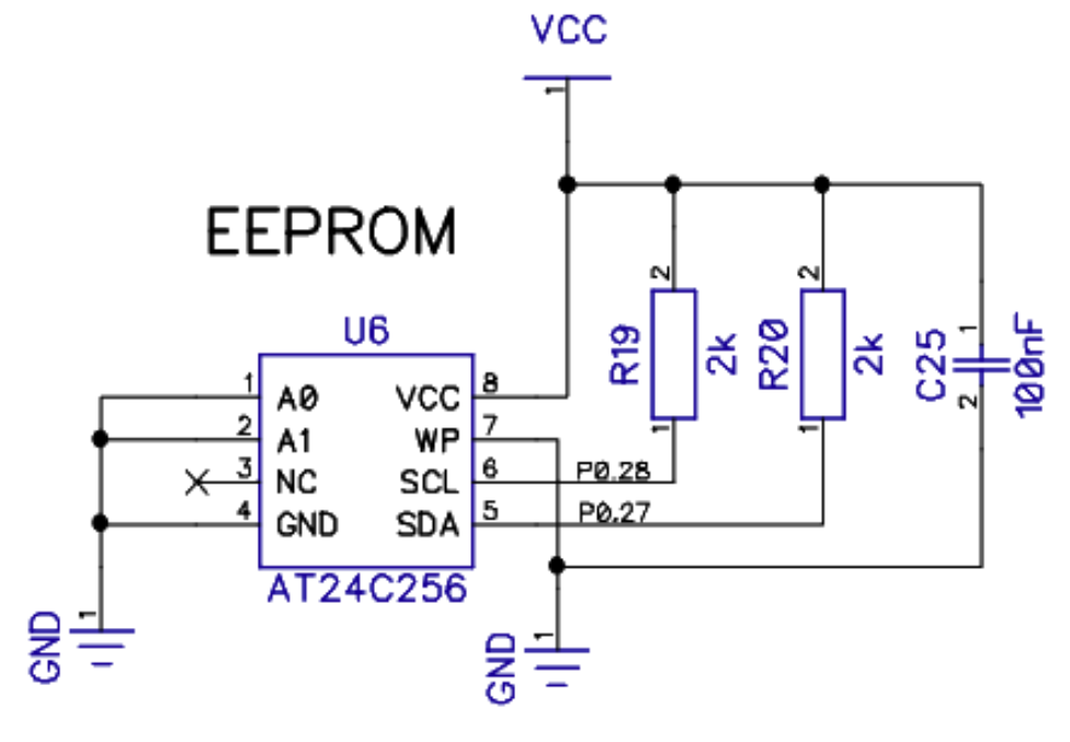 Typical hardware circuit application of AT24C256 EEPROM IC
