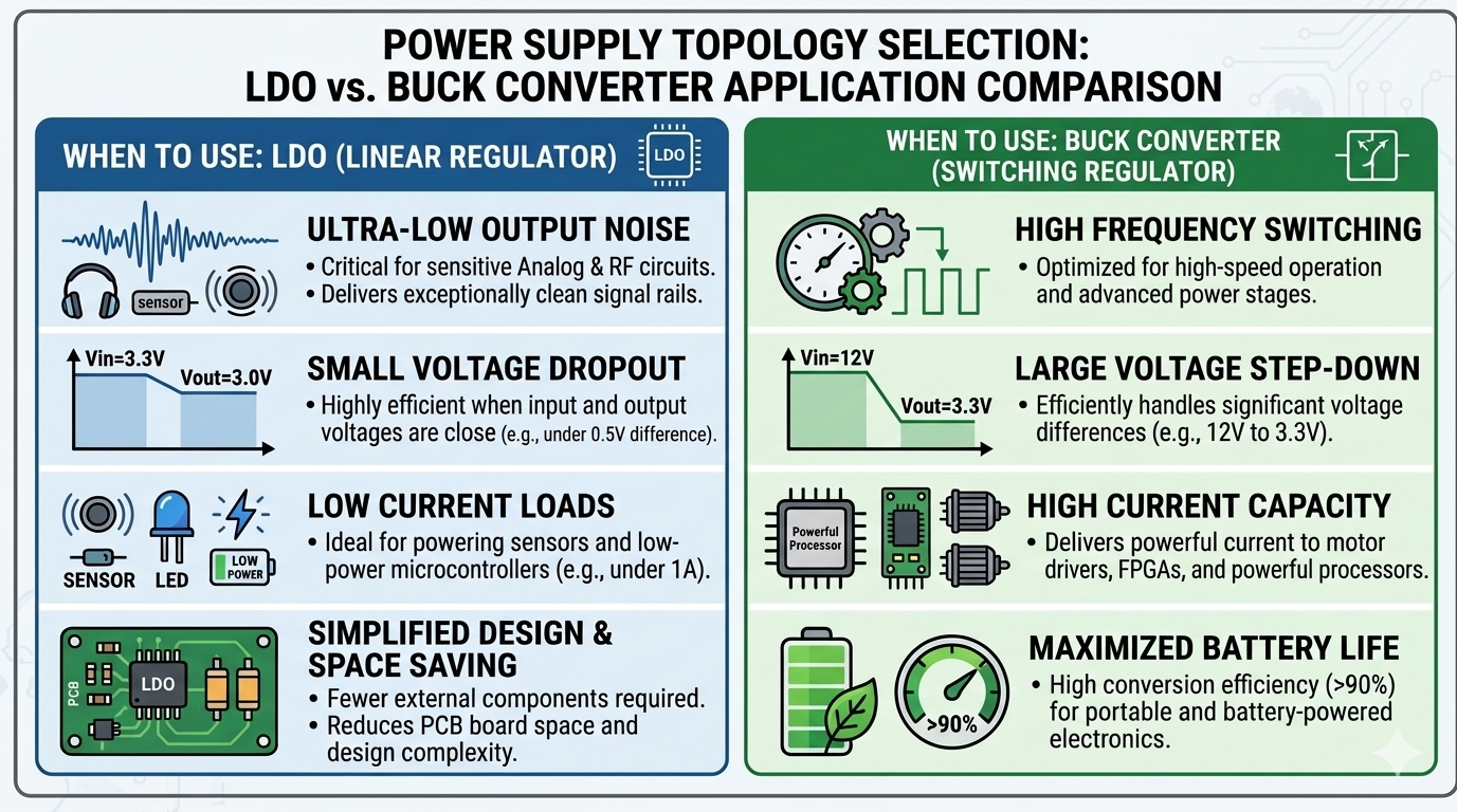 LDO vs Buck converter: Selection based on specific application