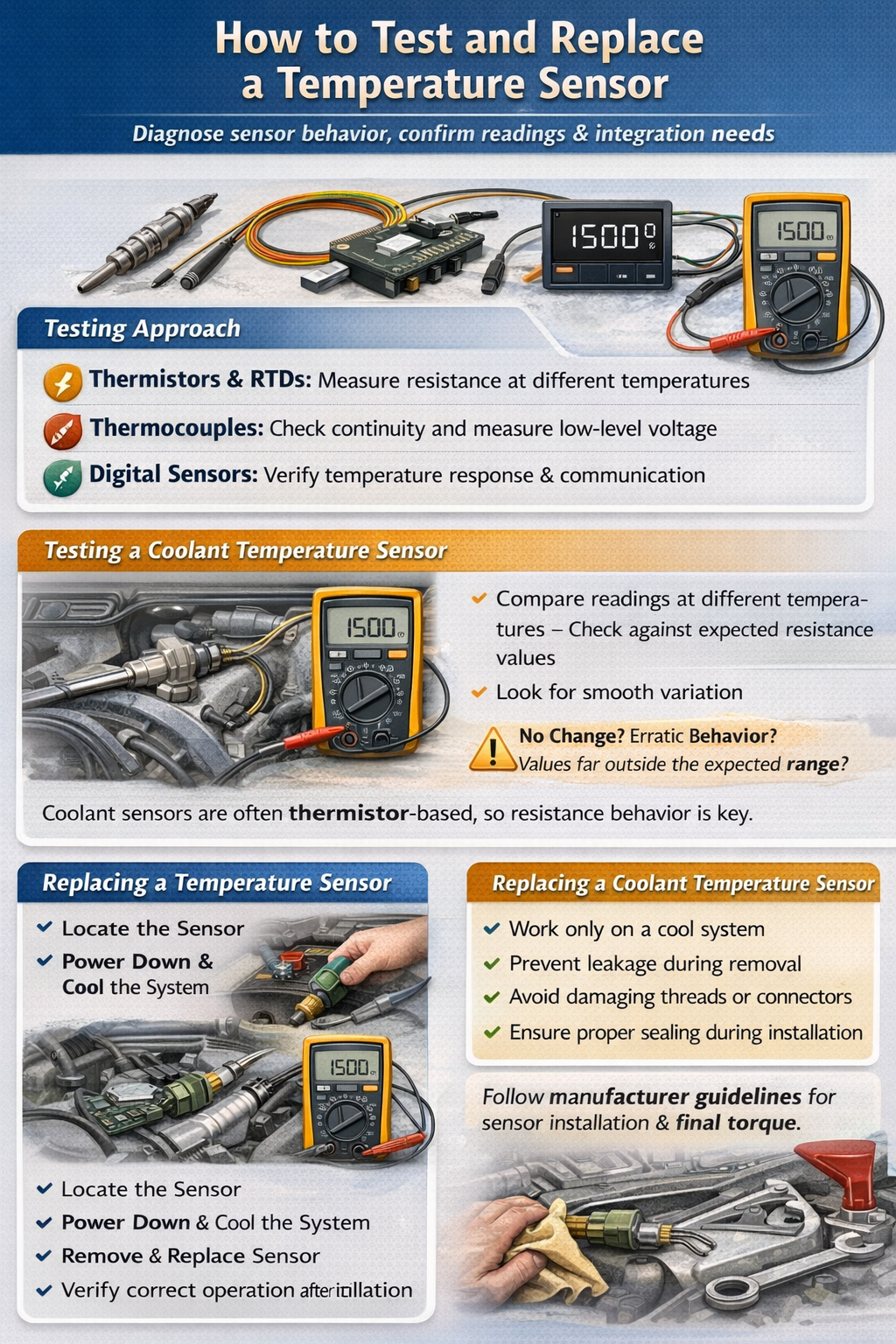 Test and replace temperature sensor