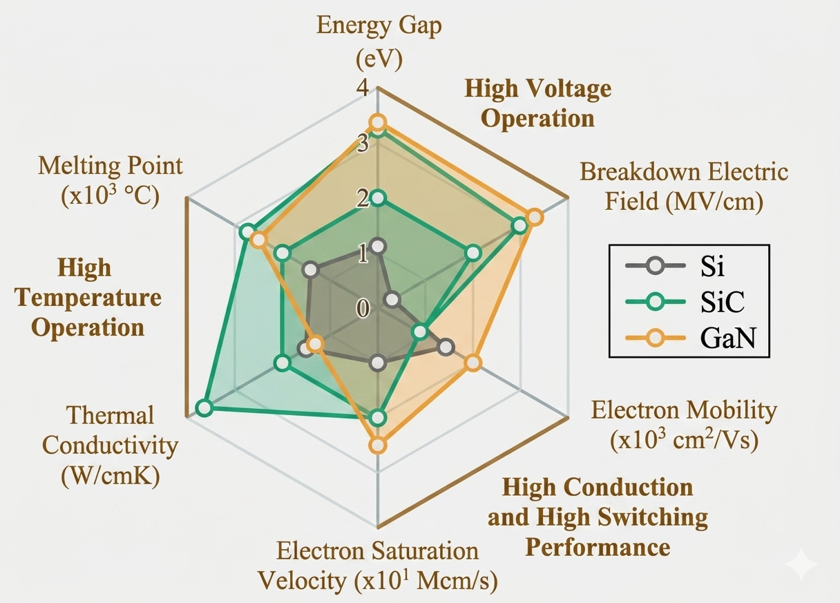 Performance comparison with different parameters of GaN and SiC