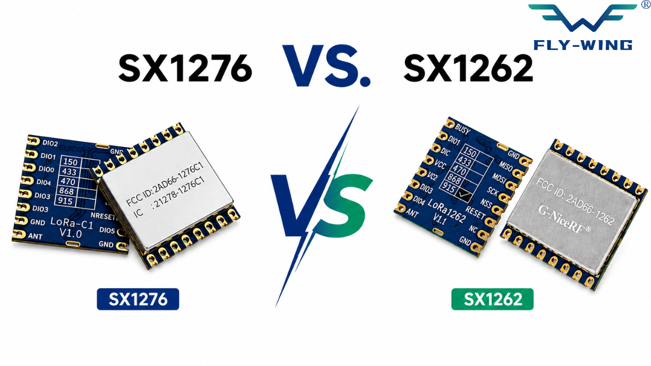 Side-by-side specification comparison table of SX1276 versus SX1262 LoRa 
transceiver showing RX current sensitivity