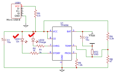 TP4056 Charger IC LED circuit design