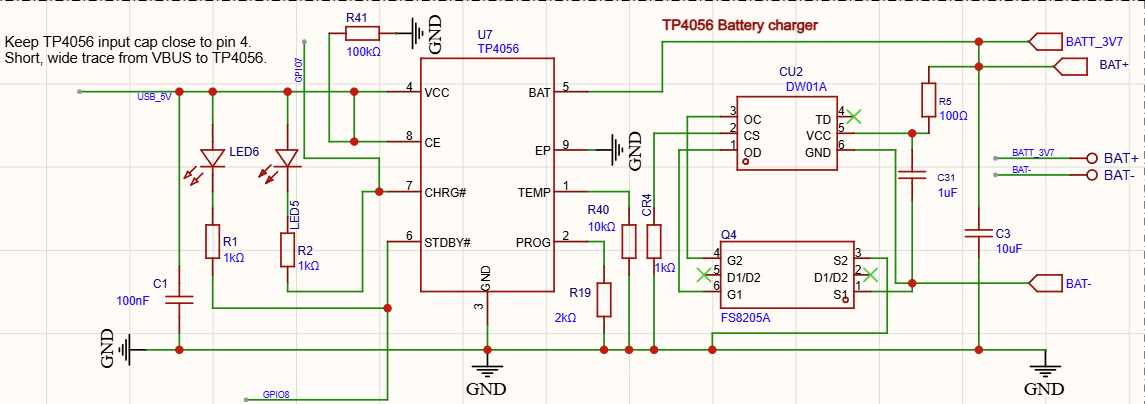 TP4056 Charging IC circuit with USB Type C and Protection IC
