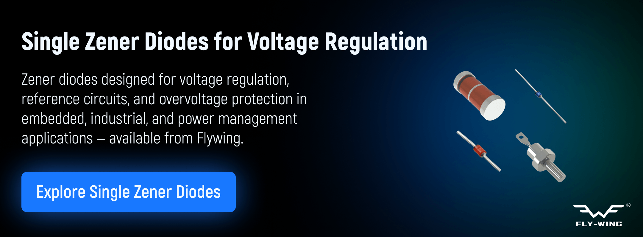 single Zener diodes used for voltage regulation, reference voltage generation, and overvoltage protection in electronic circuit applications.