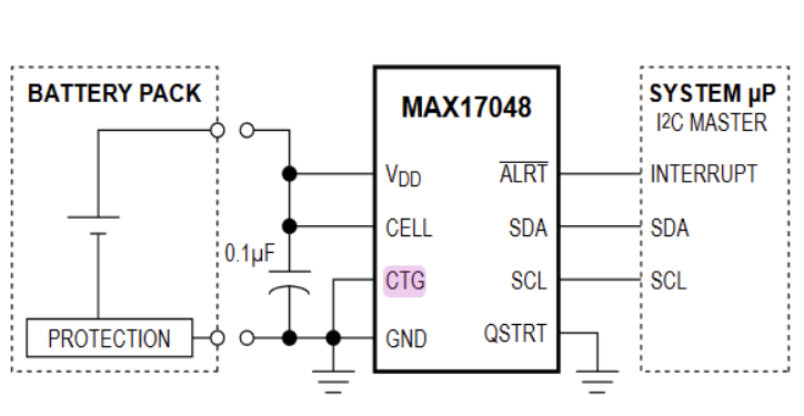 MAX17048 Battery Fuel Guage IC application circuit