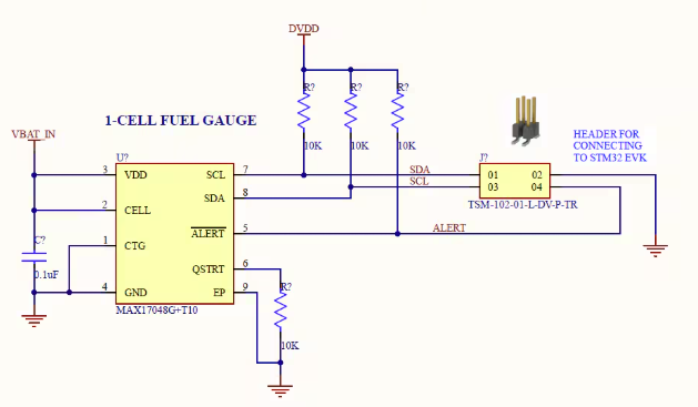 MAX17048 fuel Guage IC schematics with I2C interface